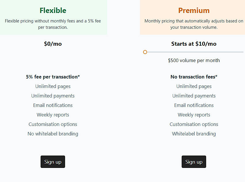 Pricing screenshot