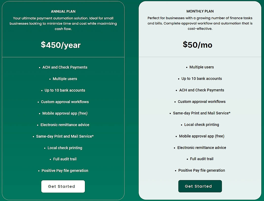 Pricing screenshot