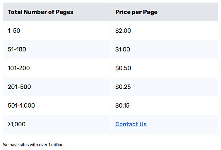 Pricing screenshot