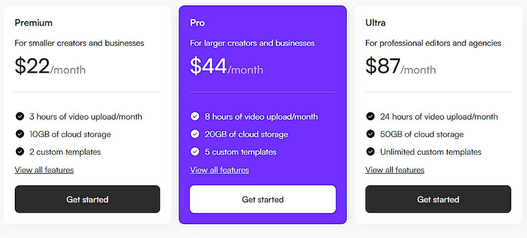 Pricing screenshot