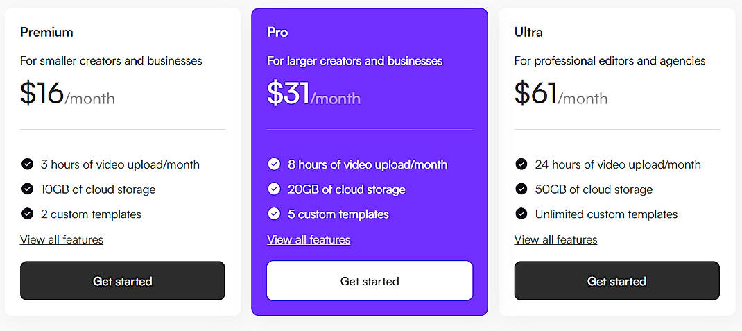 Pricing screenshot