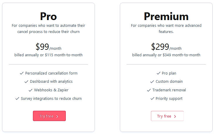 Pricing screenshot