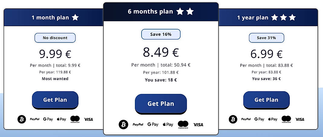Pricing screenshot