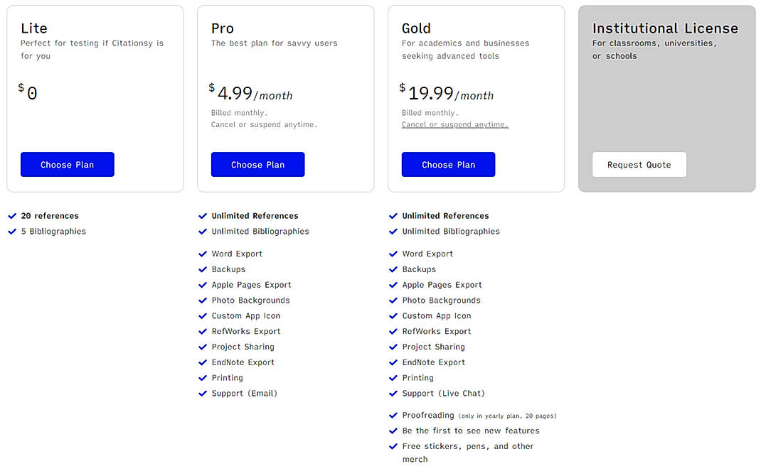 Pricing screenshot