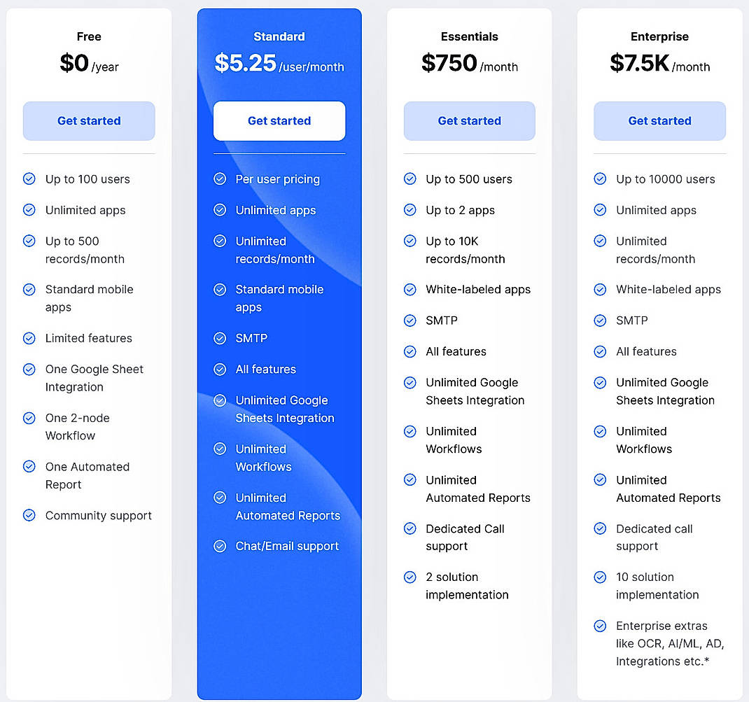 Pricing screenshot