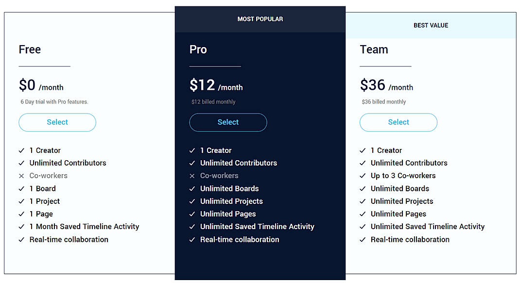 Pricing screenshot