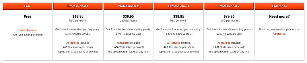 Pricing screenshot