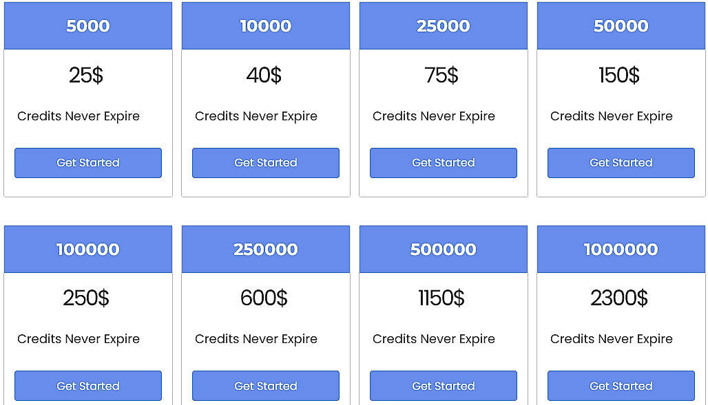Pricing screenshot