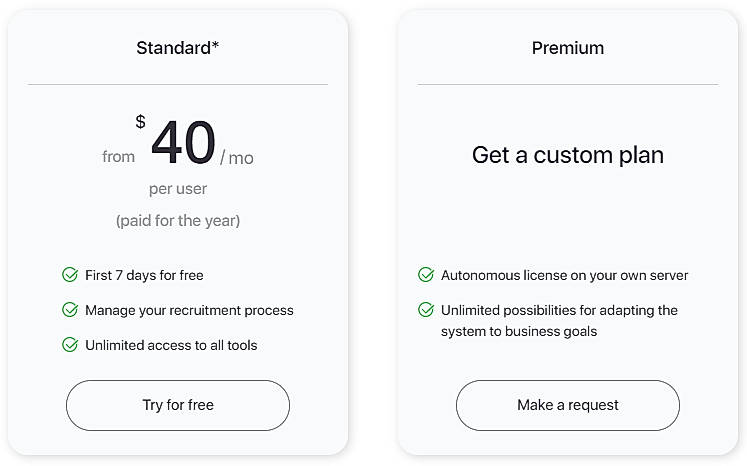 Pricing screenshot