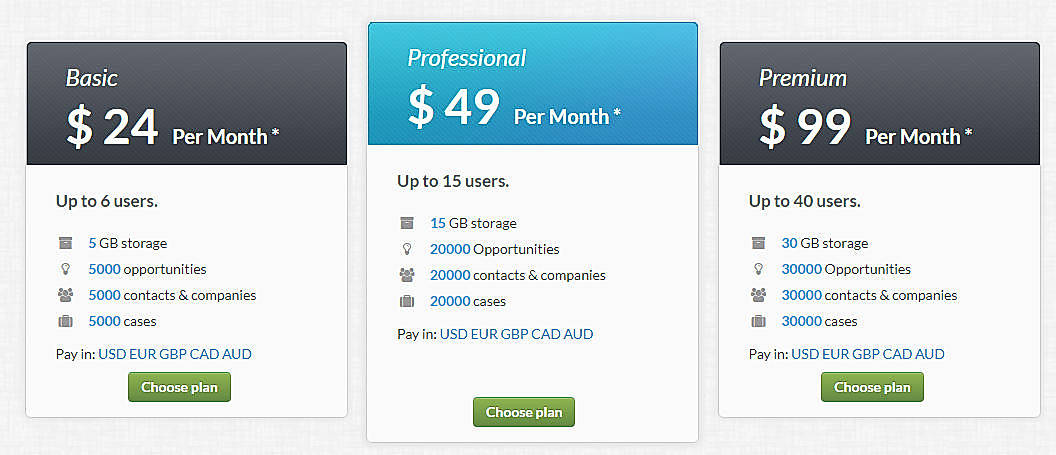 Pricing screenshot