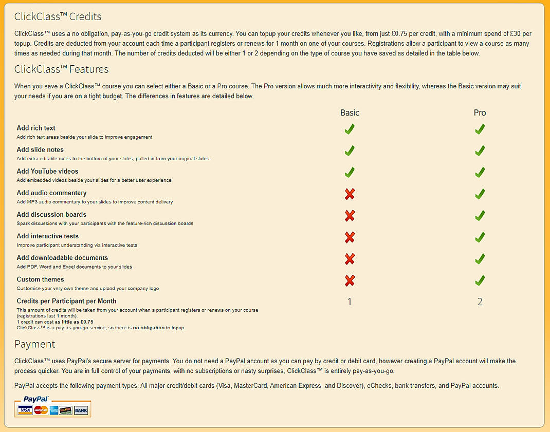 Pricing screenshot