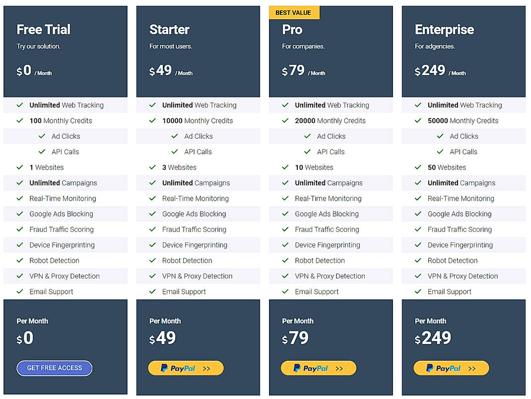 Pricing screenshot