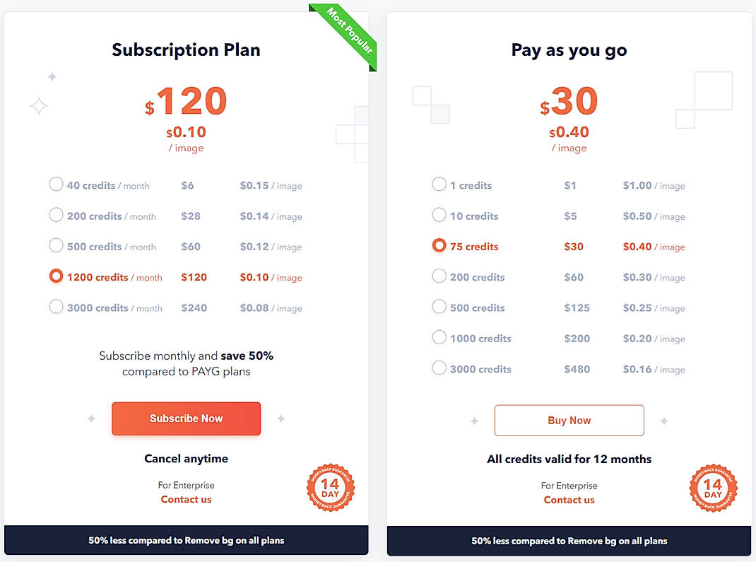 Pricing screenshot