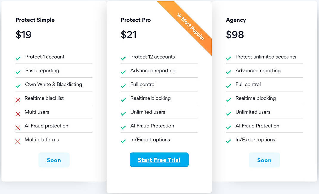 Pricing screenshot