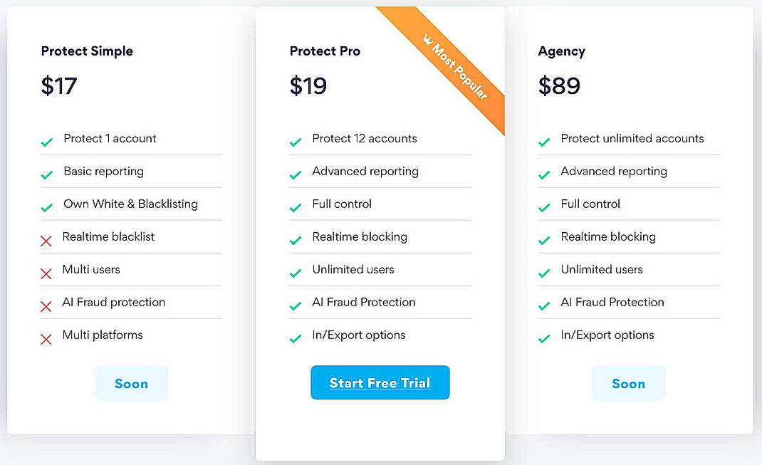 Pricing screenshot