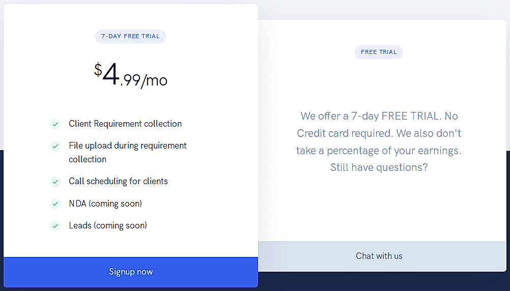 Pricing screenshot