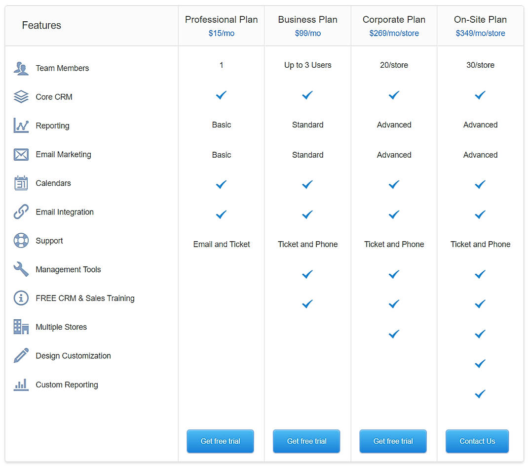 Pricing screenshot