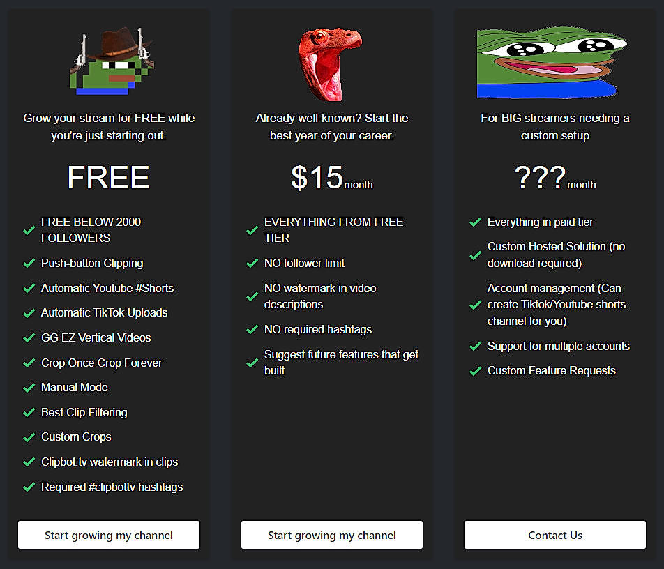 Pricing screenshot