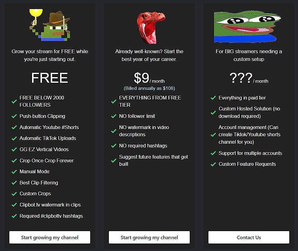 Pricing screenshot