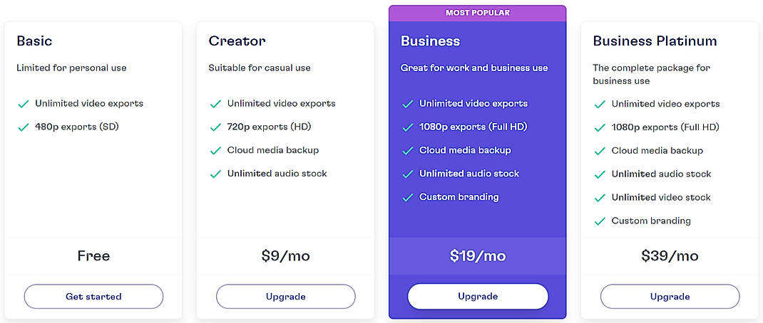 Pricing screenshot