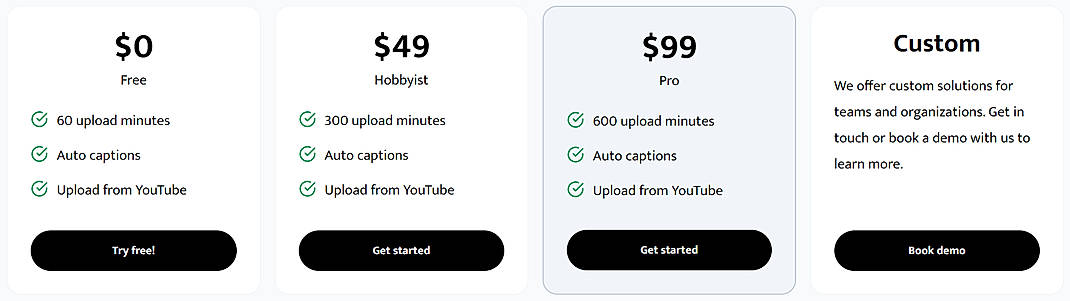 Pricing screenshot