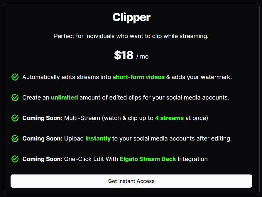 Pricing screenshot