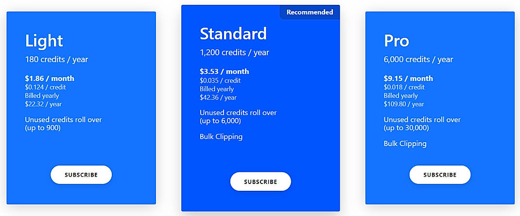 Pricing screenshot