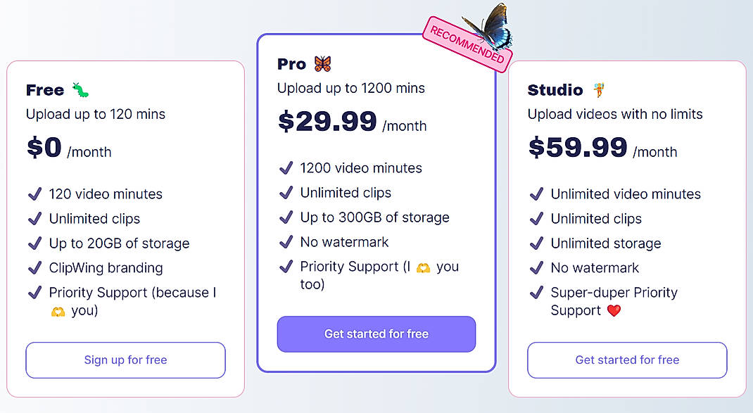 Pricing screenshot