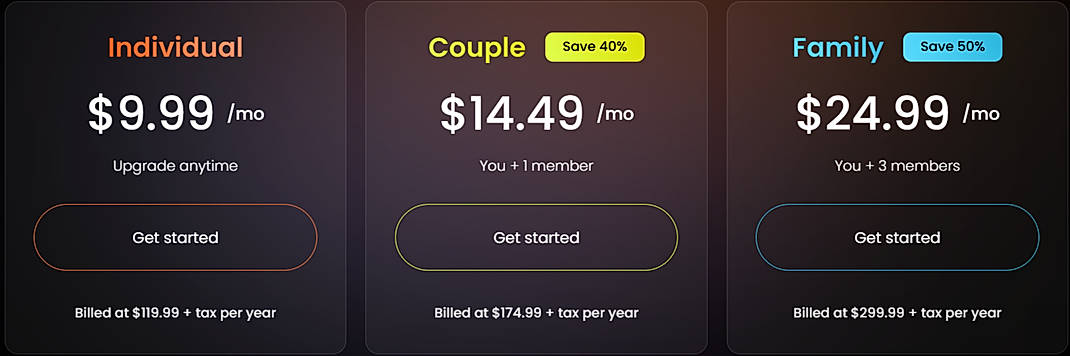 Pricing screenshot