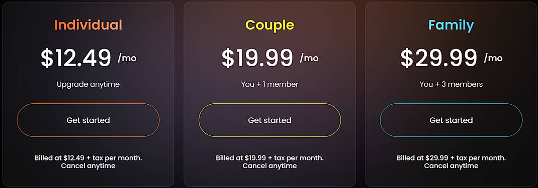 Pricing screenshot