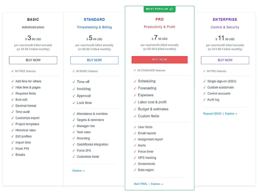 Pricing screenshot