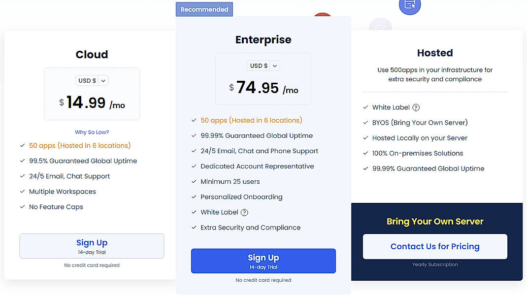 Pricing screenshot