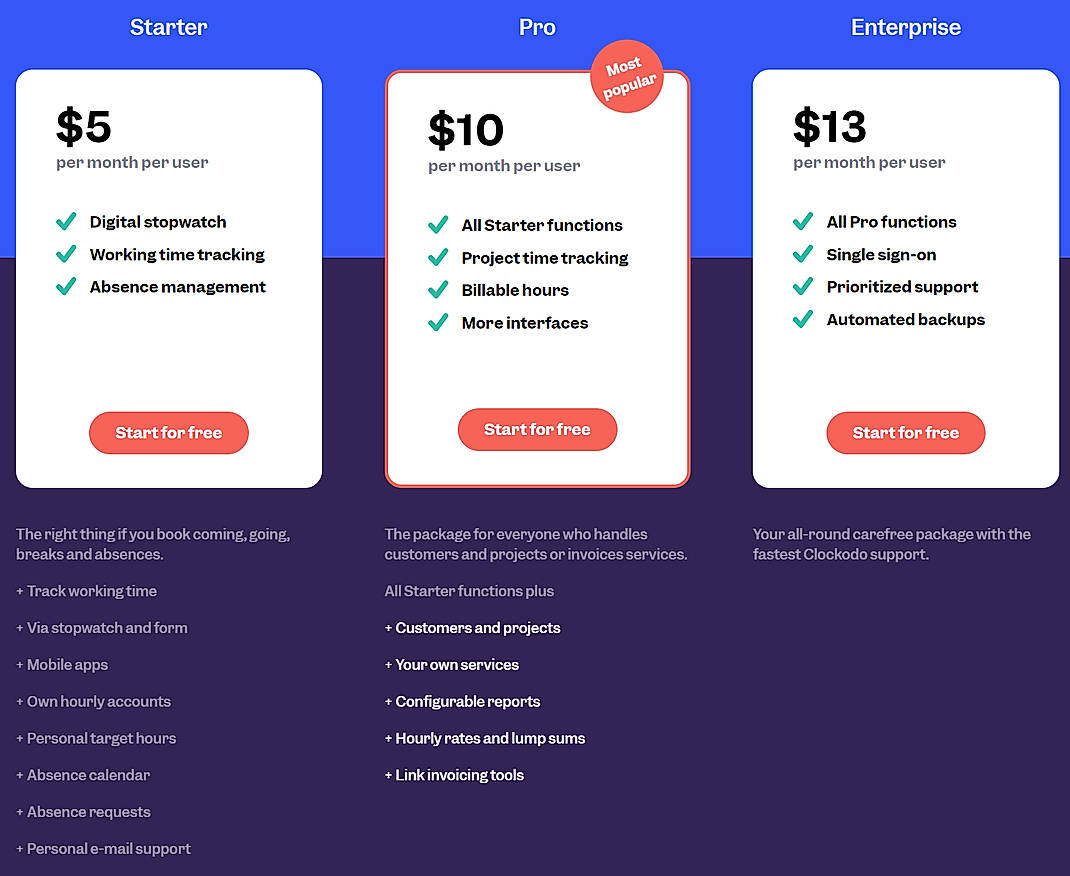 Pricing screenshot