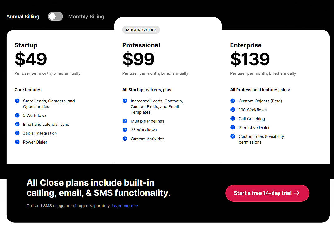 Pricing screenshot