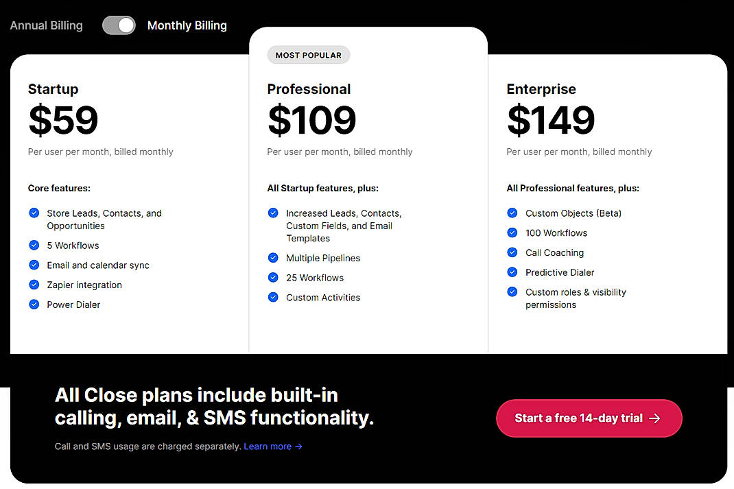 Pricing screenshot