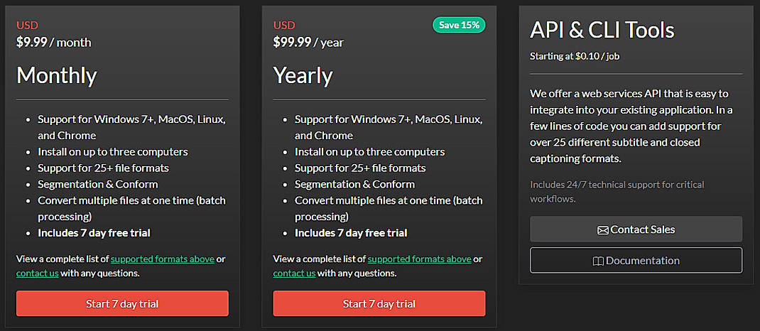 Pricing screenshot