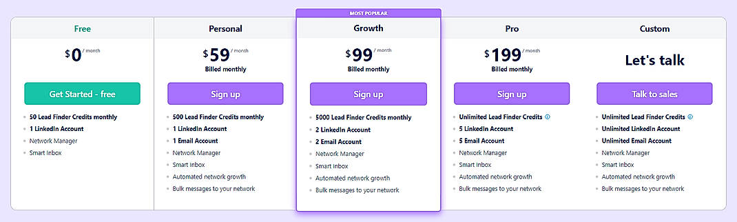 Pricing screenshot