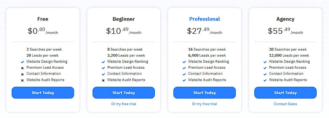Pricing screenshot