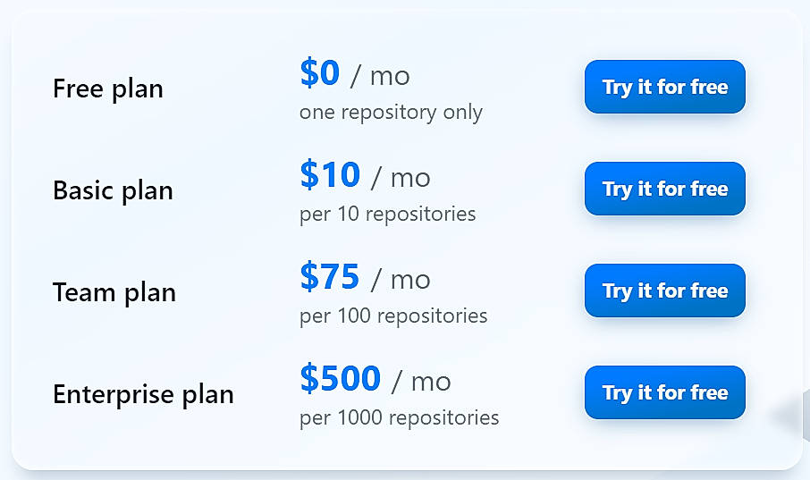 Pricing screenshot