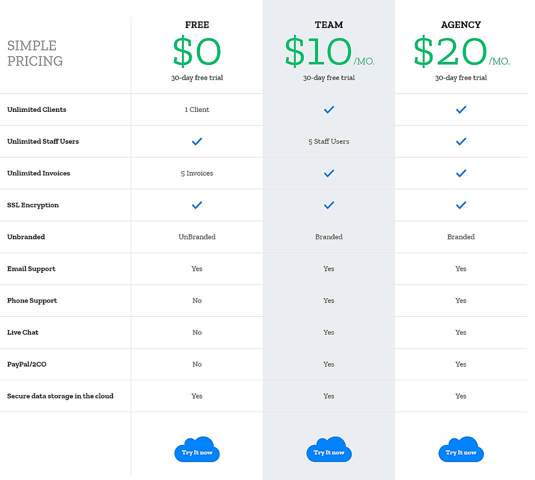 Pricing screenshot