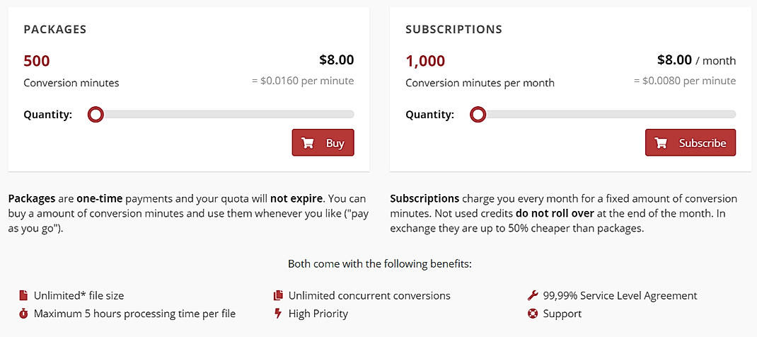 Pricing screenshot