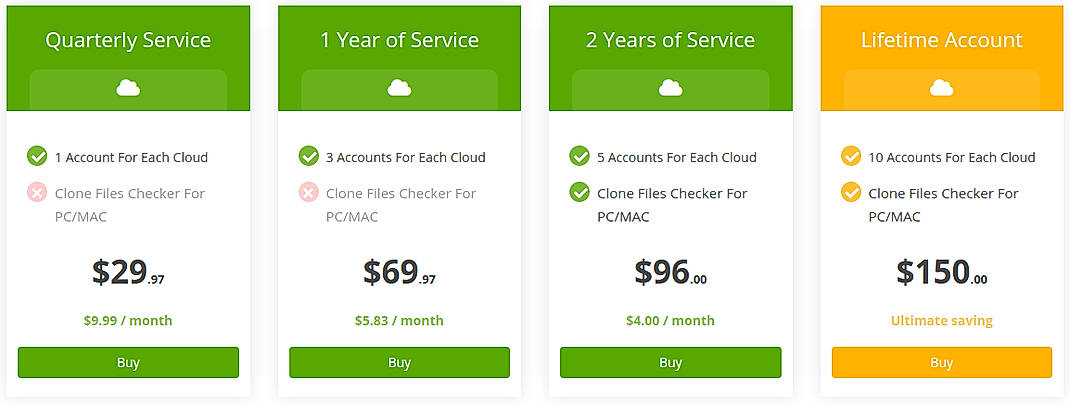 Pricing screenshot
