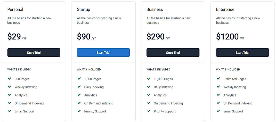 Pricing screenshot