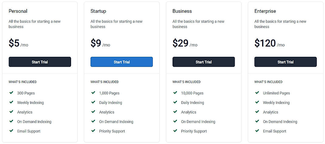 Pricing screenshot