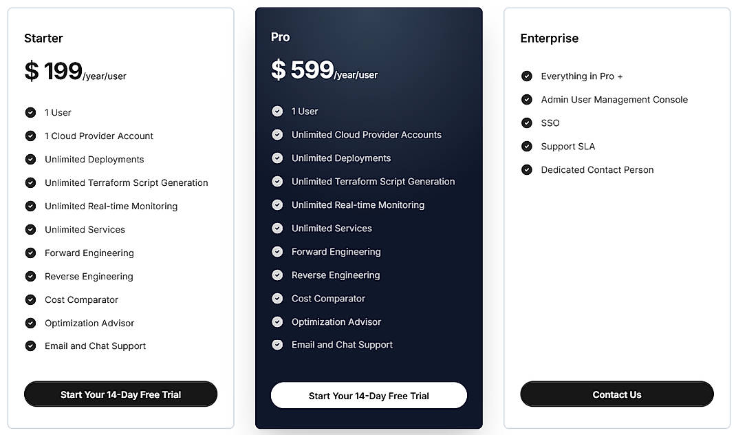 Pricing screenshot