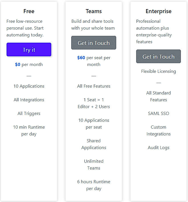 Pricing screenshot