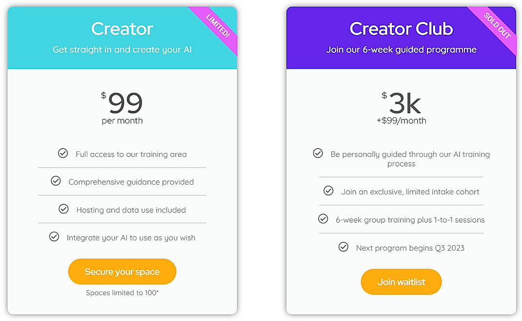 Pricing screenshot