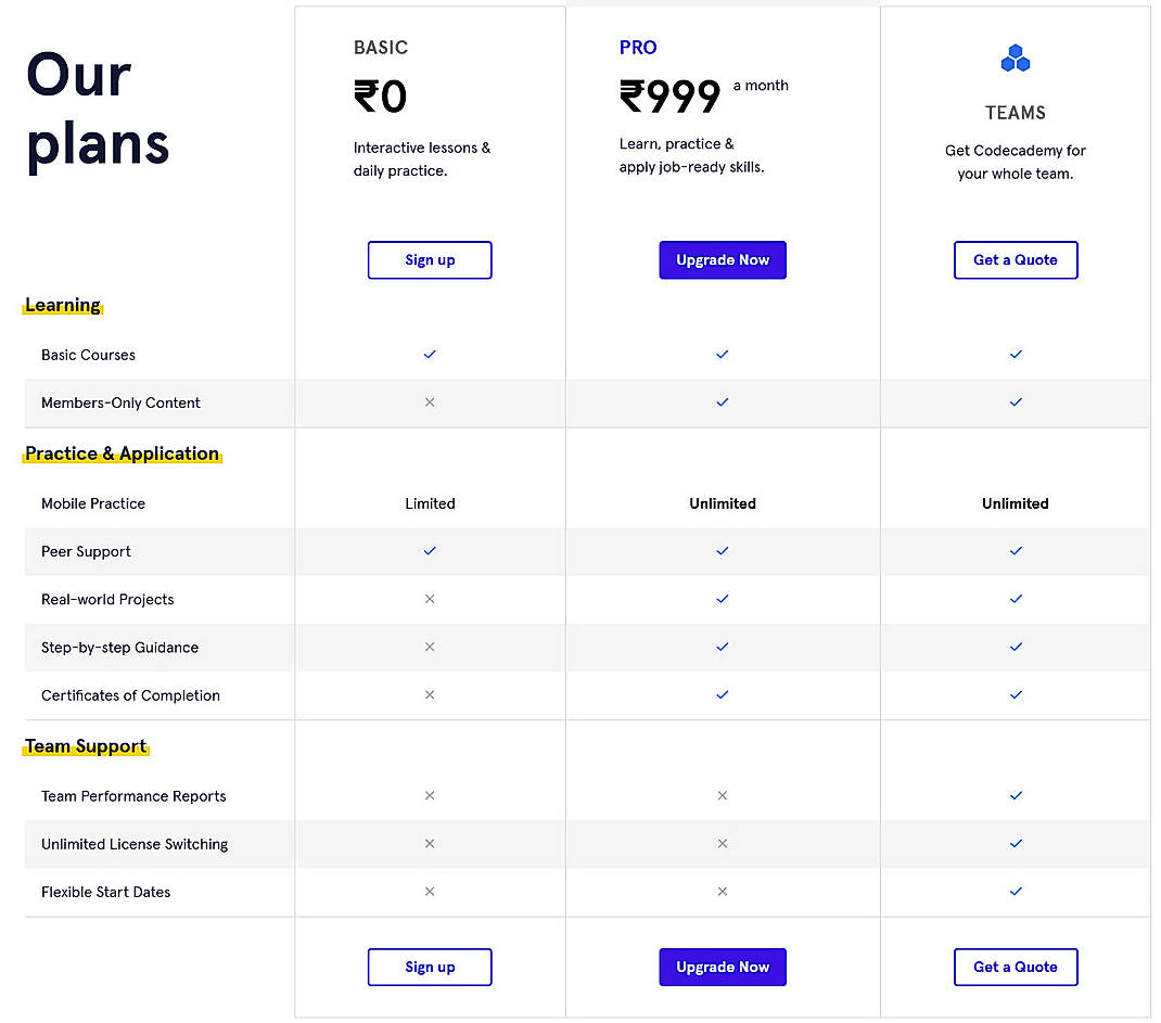 Pricing screenshot