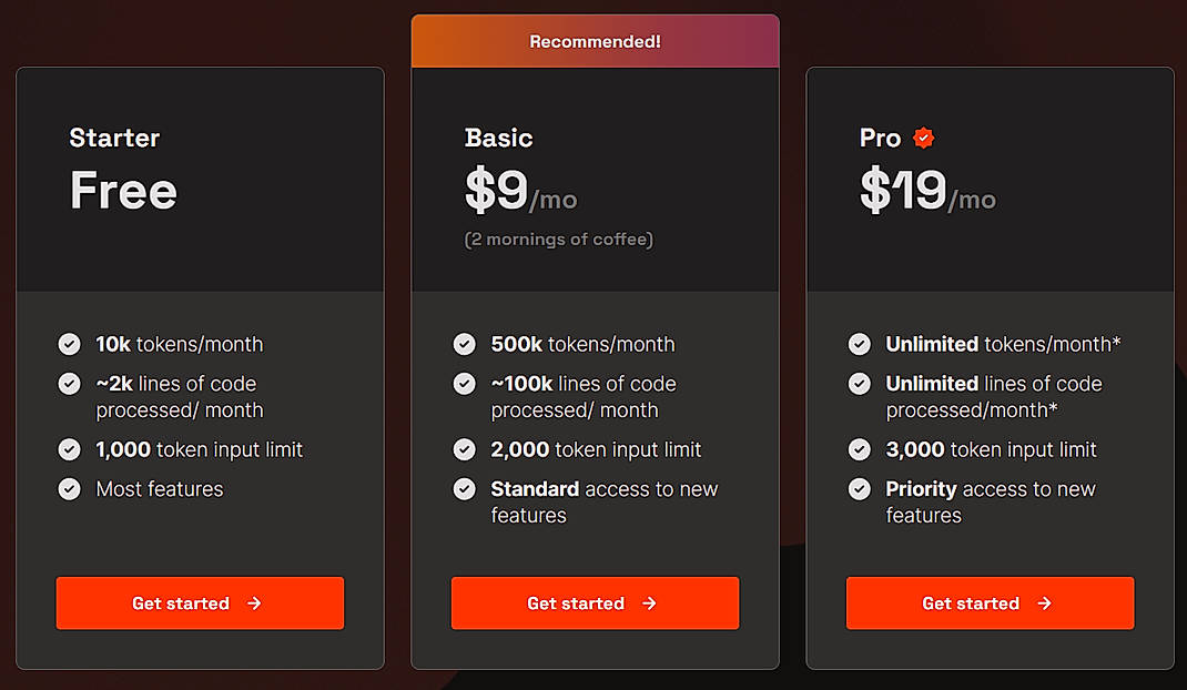 Pricing screenshot