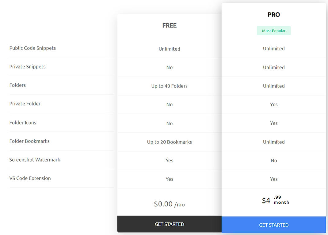 Pricing screenshot